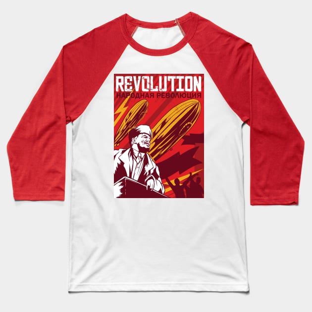 Lenin Zeppelin Revolution Baseball T-Shirt by seniart